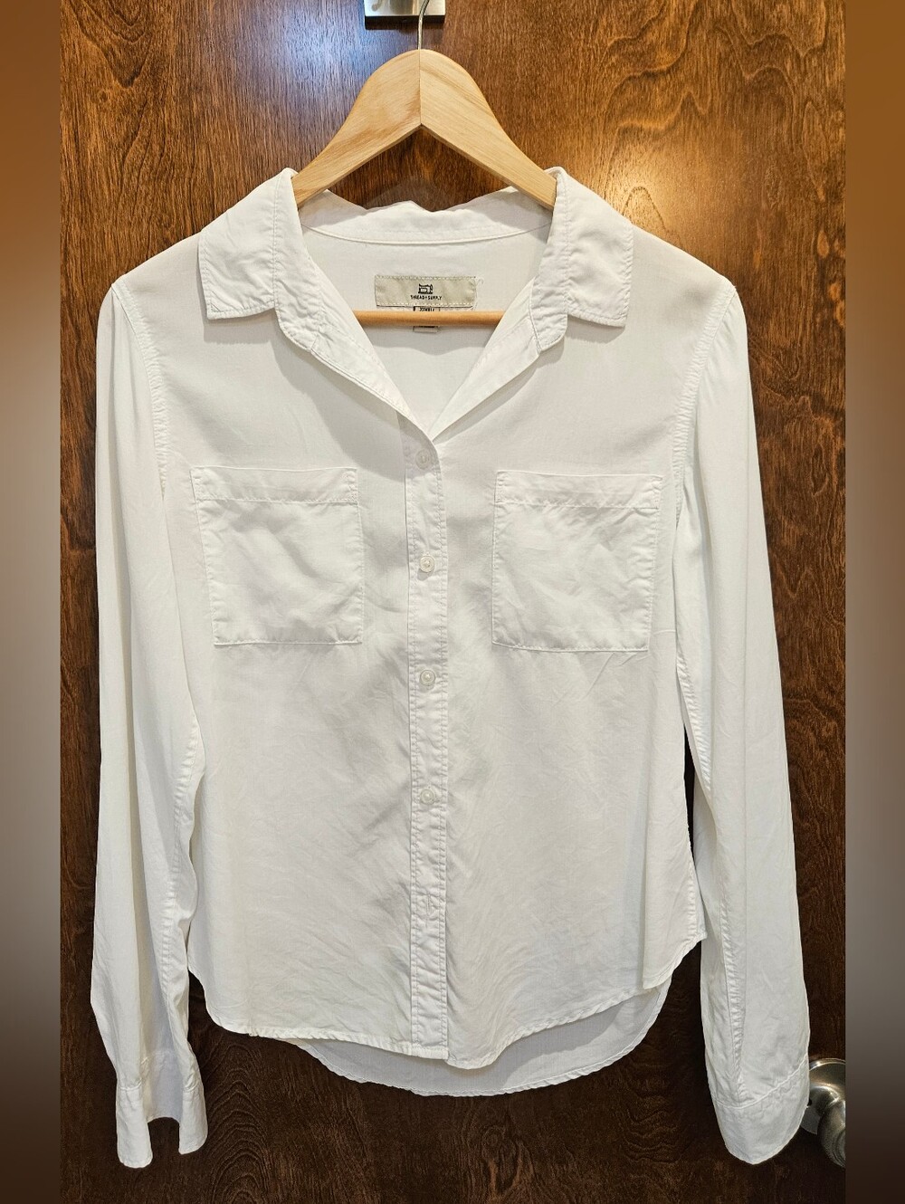 Thread & Supply White Button-Down Shirt with Patch Pockets